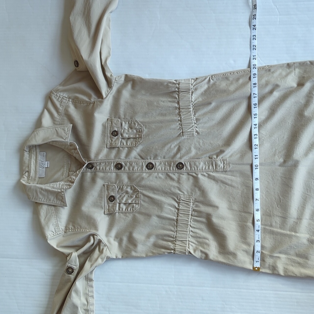 Ann Taylor Loft Khaki Safari Button Tab Sleeve Collared Dress SP Tan Pockets - Picture 14 of 16